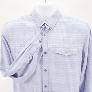 Calvin Klein Blue Plaid Double Pocket Front Button Down Medium Cotton Long Sleev